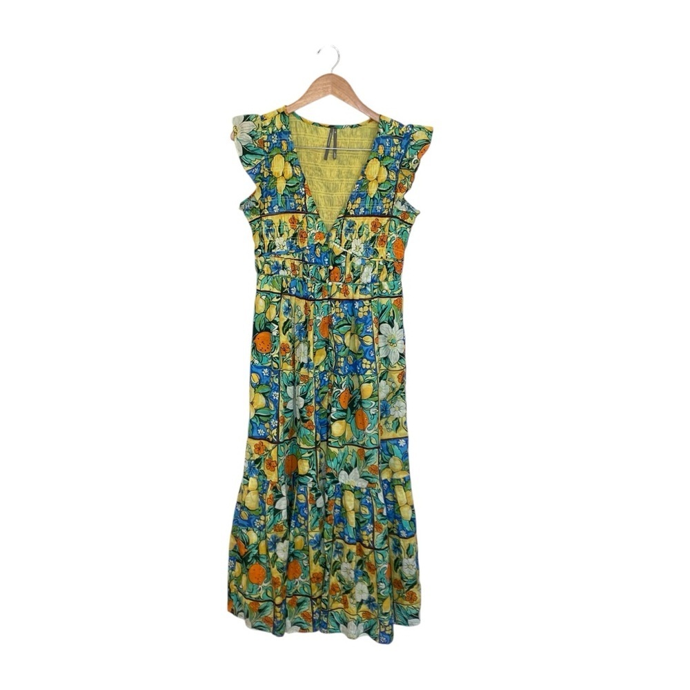 Anthropologie Peregrine Flutter Sleeve Maxi Dress In Fruit Motif XS - Picture 3 of 11